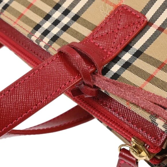 Burberry Beige Red House Check Tote Handbag - Picture 5 of 11